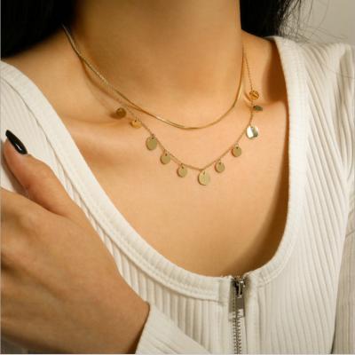 China TRENDY Fashion Custom Simple Multi Circle Pendant Layered Titanium Steel Gold Plated Necklace For Women for sale