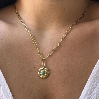 China FASHIONABLE Women's Choker Women's Jewelery Lock Chain Necklace Elegant Turquoise Coin Turquoise Stainless Steel Girl Necklace for sale