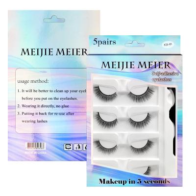 China Wholesale Hot Selling Synthetic Hair Glue Free 5 Pair Eyelashes 100% Handmade Synthetic Strong Viscosity Self Adhesive False Eyelashes for sale