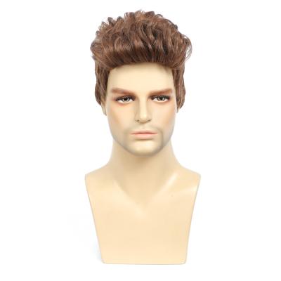 China Ombre Brown Curly Short Wigs Nature Straight Layered Synthetic Men Hair Wig For Male Men Wigs Online for sale