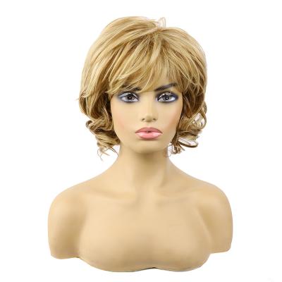 China High Quality Messy Layered Short Gold Wig Lace Up Non Messy Layered Curly Tail Headwear Gold Wig for sale