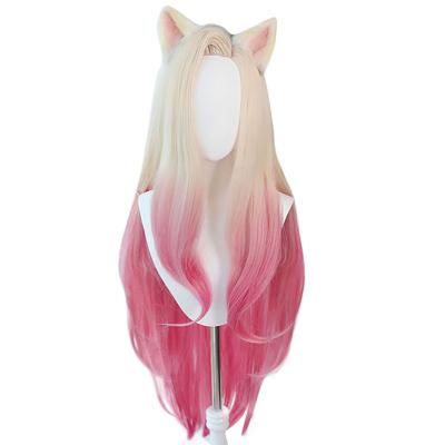 China Mixed Pink KDA Baddest Ahri Cosplay Wig Silky Straight Blonde LOL KDA Cosplay Wig With Ears Heat Resistant Synthetic Hair For Game Party for sale