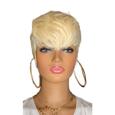 China Honey Blonde Wig Bob Pixie Cut WIG Hair Extensions Short Wavy Hair Lace Up Non Straight Hair Wig for sale