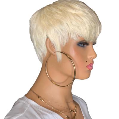 China Honey Blonde Wig Short Bob Pixie Cut Wavy Tape In Hair Extensions Bob 100 Hair Wigs With Bangs for sale