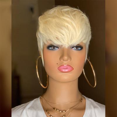 China Short Wavy Honey Blonde Wig Pixie Cut Bob WIG Hair Extensions Cut In Hair Bob Curly Human Hair Wig for sale