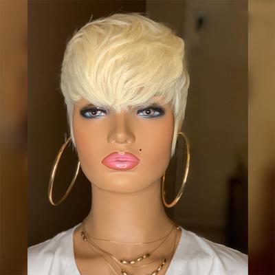 China Short Wavy Blonde Human Hair Wigs Machine Made Bob Pixie Cut Hair Ponytail Extension Honey Blonde Wig Hair Ponytail Extension for sale