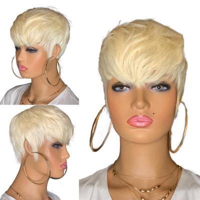 China Honey Blonde Wavy Transparent Lace Front Wigs Human Hair Short Bob Pixie Cut Wavy Wigs For Women Hair Short Hair for sale