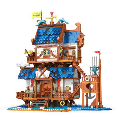 China Fisherman MODEL Moc Streetview Modular TOY Building Blocks Village Bricks Fish House Brick Educational Toys Old Fishing Shop Store for sale