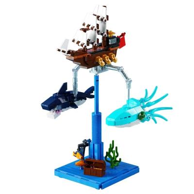 China MODEL TOY 93002 Building Block Pirate Ship Shark Brick Ocean Exploration Sea Octopus Blue Balanced Educational for sale