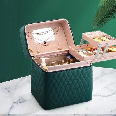 China Travel Leather Storage Storage Beauty Care Cosmetics Fashion PU Hard Makeup Case with Right Side-Two Layers Drawer for sale