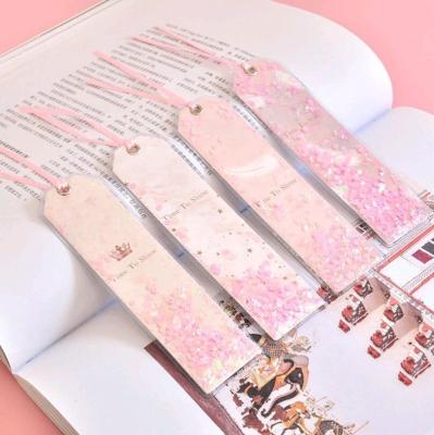 China 2021 American Amazon Hot Sale Custom Design PVC Confetti Bookmark With Ribbon for sale