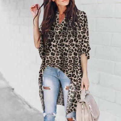 China Women Ladies Summer Leopard Print Breathable Chiffon Half Sleeve Casual Shirt Tops Blouse Women Blouse Tops for sale