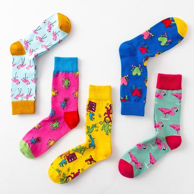 China Autumn and winter flamingo men's viable crew socks personality fashion creative colorful cotton happy socks for sale