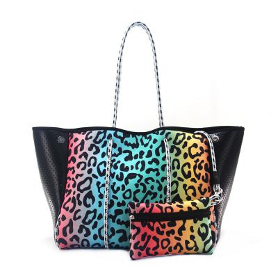 China Wholesale Fashion Handbag Bolso Beach Bags Tote Summer Customize OEM Perforated Neoprene Handbag Tote Travel Bag With Inner Pocket Small for sale