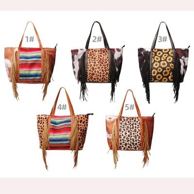 China 100% Wholesale Eco-Friendly Women SunflowerTassel Tote Bag Premium Quality OEM Rainbow Cow Leopard Crossbody Bags Western Style Tassels Handbag for sale