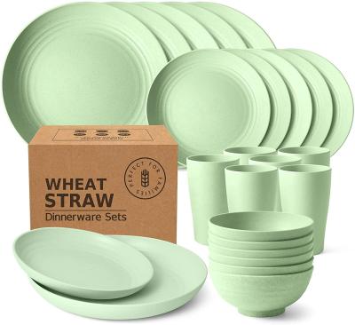 China Sustainable Factory Direct Supply Customizable Logo Eco-friendly Wheat Straw Dinnerware Sets 4 Plate Plastic Plastic Dinnerware Sets 32 Pieces for sale