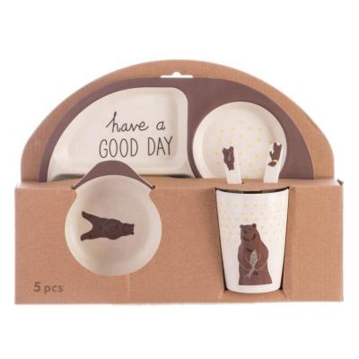 China 2021 New Design Eco-friendly Cute Printing Tableware Bamboo Fiber Baby Tableware Meal Set for sale