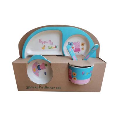 China Eco-Friendly Custom Tableware Set For Kid Dish Cute Bamboo Fiber Baby Meal Set 5 Pcs for sale