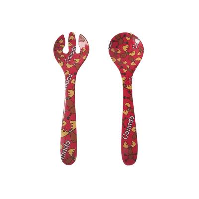 China Sustainable Set of 2pcs Custom Design Melamine Serving Spoon and Serving Fork for sale