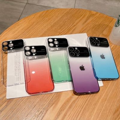 China With Big Bracket Window Lens Protective Case For PC iPhone14 13 Pro Max Clear Gradient Transparent Case for sale