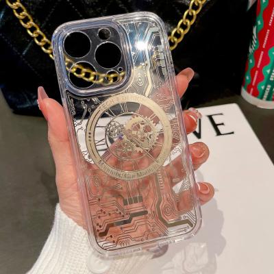 China Waterproof Transparent Magnetic TPU Phone Case For iPhone 14 Case Clock Pattern Mechanical Phone Cover For Iphone 11 12 13 pro max for sale