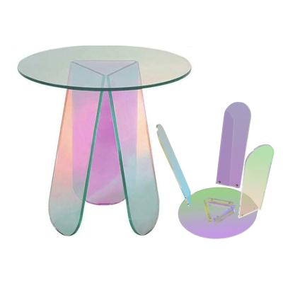 China Custom Rainbow Acrylic Plexiglass End Table Round Iridescent Round Bedside Tables Clear Night Stands For Small Spaces Bistros Outdoor for sale