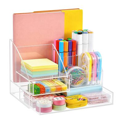 China 100% Quality Acrylic Clear Clear Desk Organizer Acrylic Lucite Clear Cube Makeup Organizer for sale