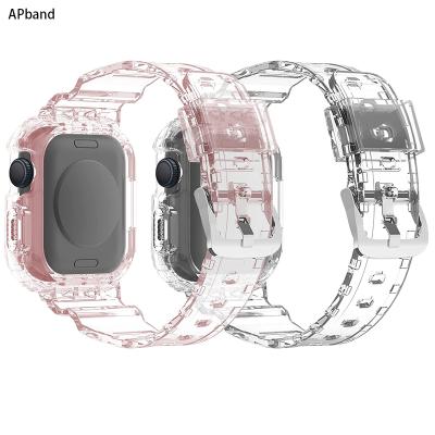 China Protective Case+Strap for Apple Watch Band Se 6 7 iWatch Transparent 4 Silicone Strap 5 41mm 45mm 40mm 44mm 42mm 38mm Soft 3 2 1 for sale