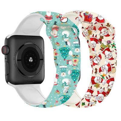 China Christmas Adjustable Strap For Se 6 45mm 41mm 44mm 40mm 38mm 42mm Apple Watch Band 7 5 4 3 Watch Band Cartoon Printed Strap IWatch Series for sale