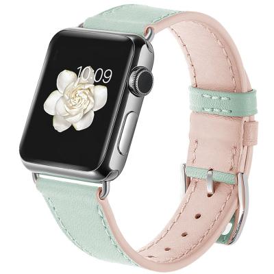 China Genuine Leather Strap For Apple Watch Band 42mm 38mm iWatch Leather Straps Metal Buckle Replacement Straps Candy Color for sale