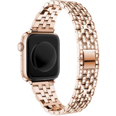 China Luxury Popular Thin Dress Diamond Metal Strap Stainless Steel Bands For iWatch Serie 3 4 5 6 Se 7 41mm 45mm 44mm 42mm 40mm 38mm For Apple Watch Band for sale