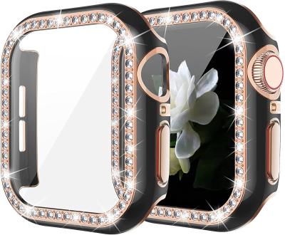 China Luxury Bling Glass+Cover For Apple Watch Case 40mm 44mm 42mm 38mm iWatch Diamond Bumper+Screen Protector Apple Watch serie 3 Se 4 5 6 for sale