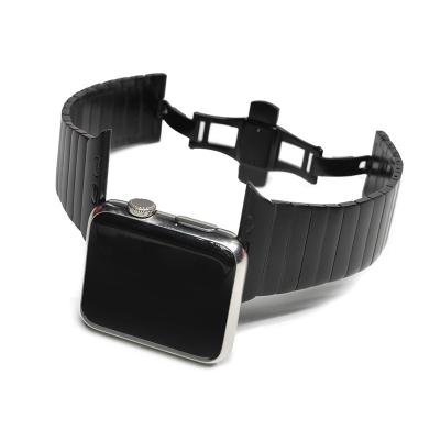 China Factory Supply Double Crested Stainless Steel Metal Band 44mm 40mm Compatible For Apple Silver 42mm Black 38mm for sale