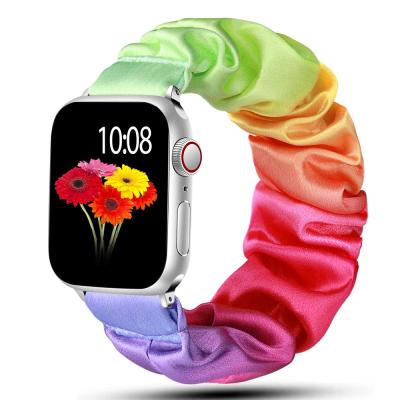 China Women Professional Crested Scrunchie Water Resistant Factory Watch Straps Sliver Elastic Soft Watch Band For Apple Watch Band for sale