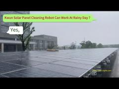 Solar Panel Cleaning Robot Photovoltaic working at rainy day