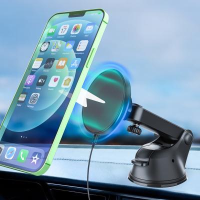 China New Design 15W Magnetic Car Phone Holder Dashboard Car Phone Mount Adjustable Fast Charging Wireless Mobile Holder For Iphone 12 for sale