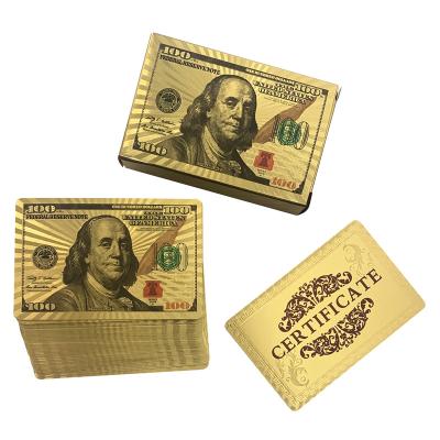 China Durable Custom 100 Dollar Design Special Poker Gold Foil Playing Cards For Party Game for sale