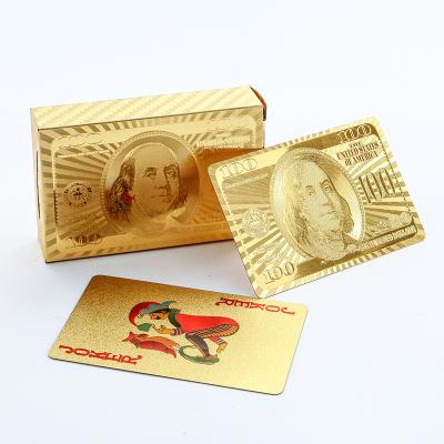 China Gold Foil 999 Plastic 100 Dollar Playing Cards Different Versions 500 Euro Foil Plated Playing Cards for sale