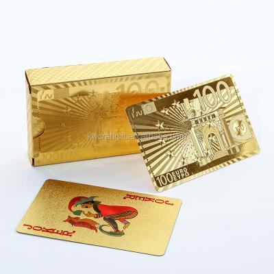 China Waterproof USA 100 Gold Foil Money Poker Custom Playing Card Plastic Euro Playing Cards for sale