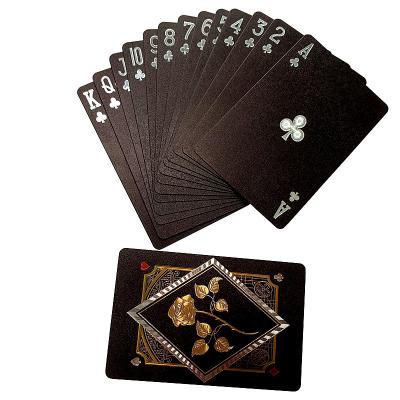 China Playing 2021 New Black Foil Gold Rose Design Poker Casino Custom Design Plastic Gold Foil Black Playing Cards for sale