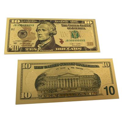 China New USA gold foil 2020 ten dollar bills USD10 ten dollar gold foil banknote for sale