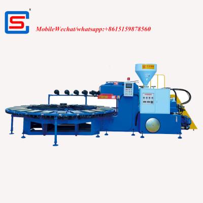 China SHOE FACTORY PVC servo control single color slipper shoe soles outsoles injection molding machine with 24 stations with cooling system to servo motor for sale