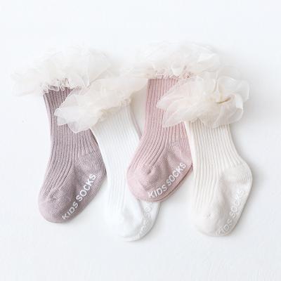 China 2021 Spring Summer Viable Baby Slouch Dress Tutu Lace Slouch Socks Infant Toddler Anti Slip Birthday Party Crew Socks for sale