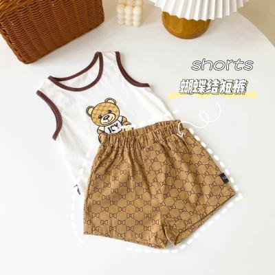 China 2021 Summer Baby Clothing Set + Brand Designer JOY Bear Vest Cotton Tops White Shirt Toddler Infant Breathable Outfit for sale