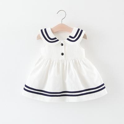 China Baby Summer England Style Dress Pink British Colllar Cotton Dress Toddler Kids Stripe Edge Breathable White Navy Baby Dress for sale