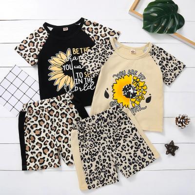 China Leopard boys casual clothes set for summer shorts sleeve T-shirt+medium short 2021 new children kids boy clothes for sale