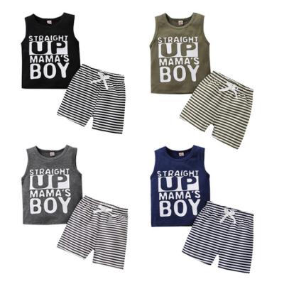 China Black MOM Clothing Casual Summer Boy Shirt BOY Print Camouflage Flat Short Pant Top 2 Piece Clothing Set Outfit for sale