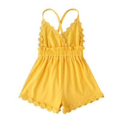 China 2021 New Summer Kids Girls Overalls Pink Black Yellow Cute Strapless Breathable Backless Kids Cute Jumpsuit Lovely for sale