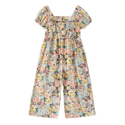 China Flower Print Full Sleeve Long Jumpsuit Girls Breathable Floral Short Toddler Overalls Girls Sweet Summer Clothes Lovely Kids Clothes for sale