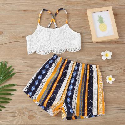 China 2Pcs Toddler Casual Outfits Baby Lace Tops Elastic Waist Shorts Print Clothes Suit Kids Summer Girls Dress for sale